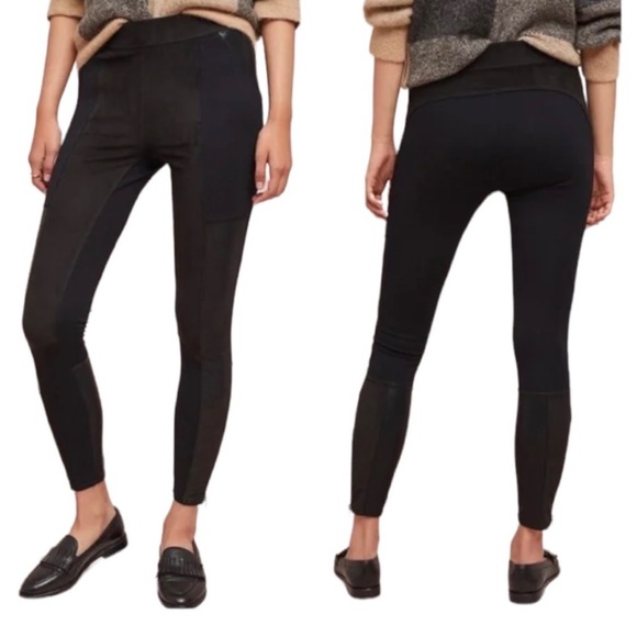 Anthropologie Black Vegan Leather & Suede Leggings Sz 28 - Picture 1 of 11